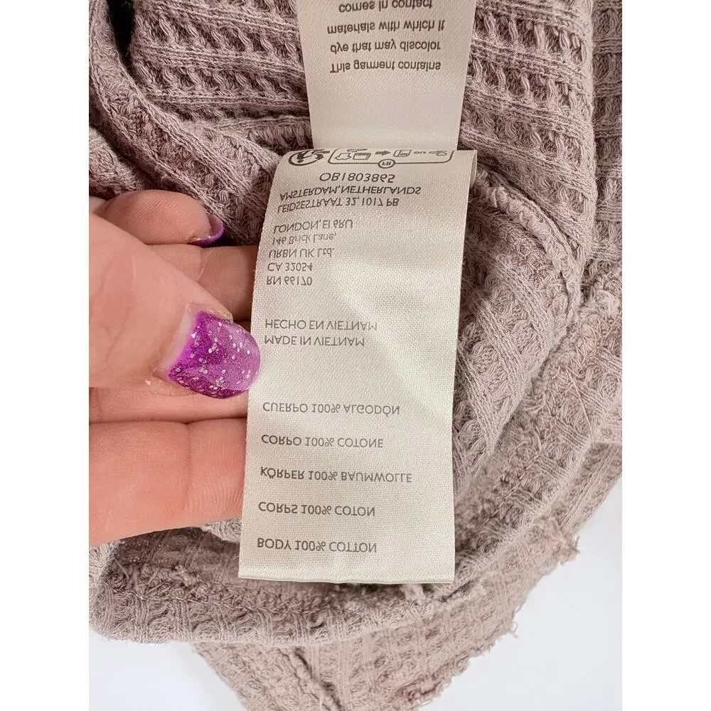 Free People We The Free Waffle Knit Thermal Top Taupe Minimalist Boho Coastal T